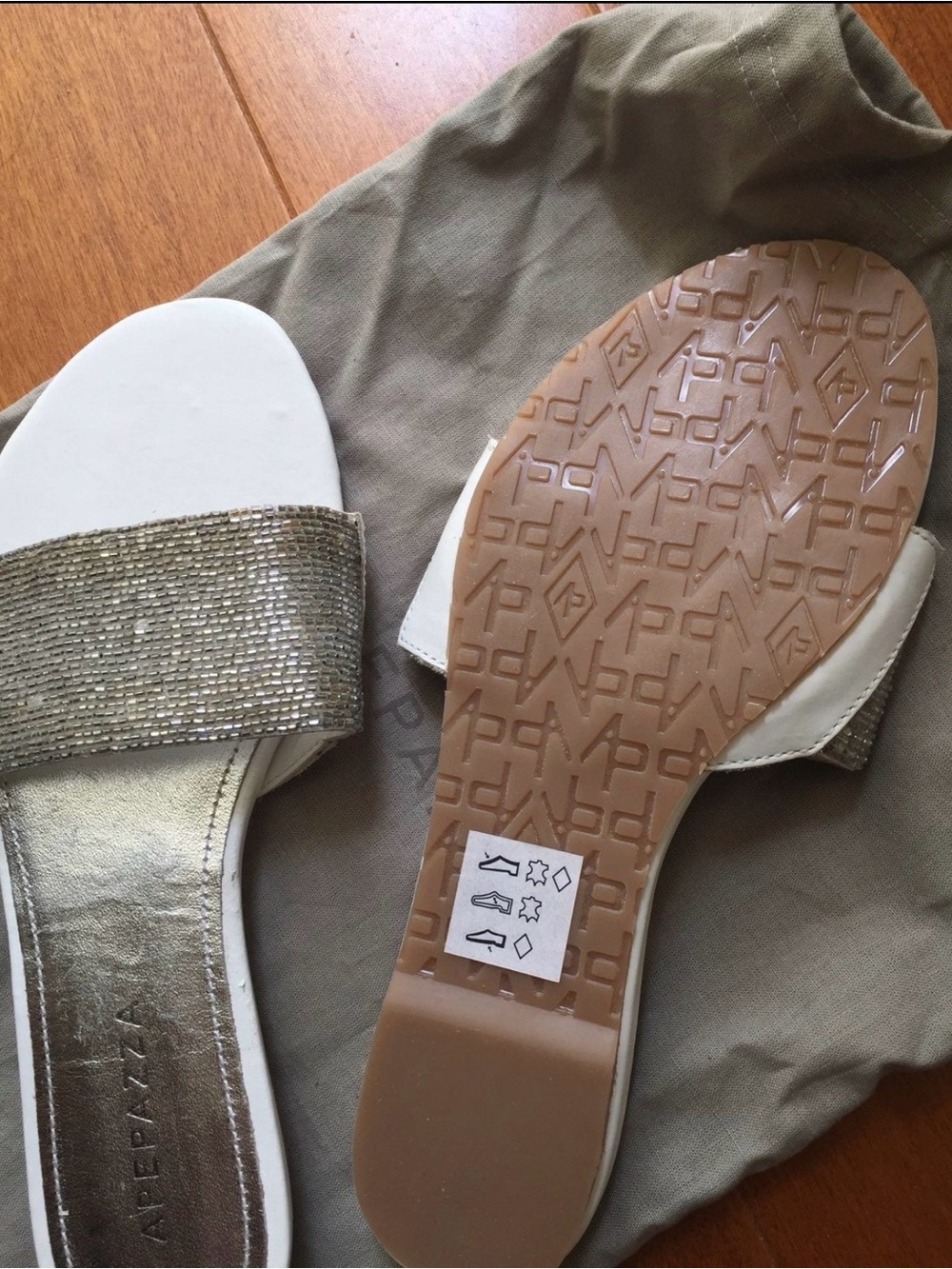Apepazza Metallic Gold Slide Sandals with Sparkle Band